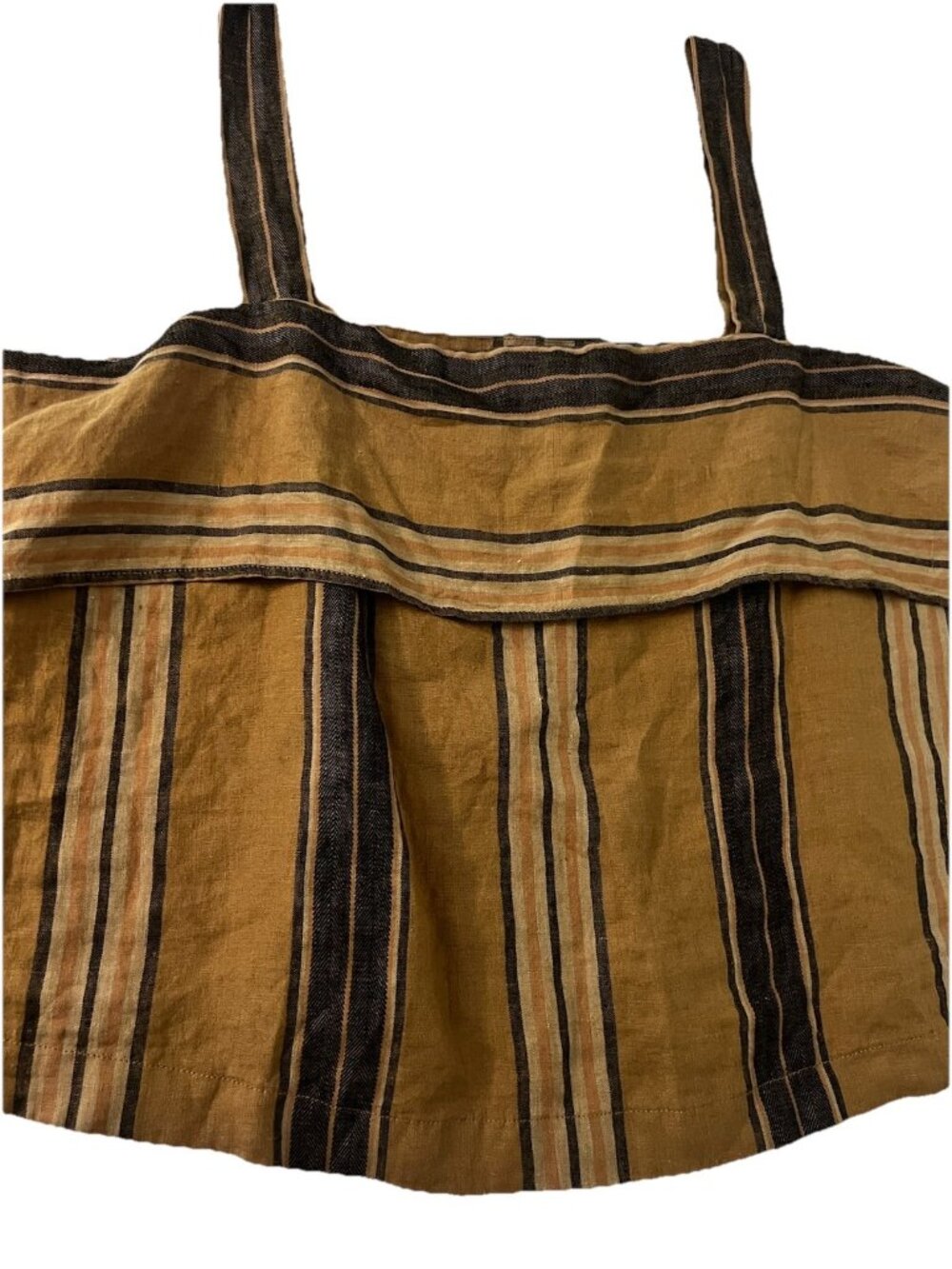 Banana Republic Mia Linen Tank Top L  Brown Striped Square Neck Boxy Coastal.  W - Picture 2 of 5